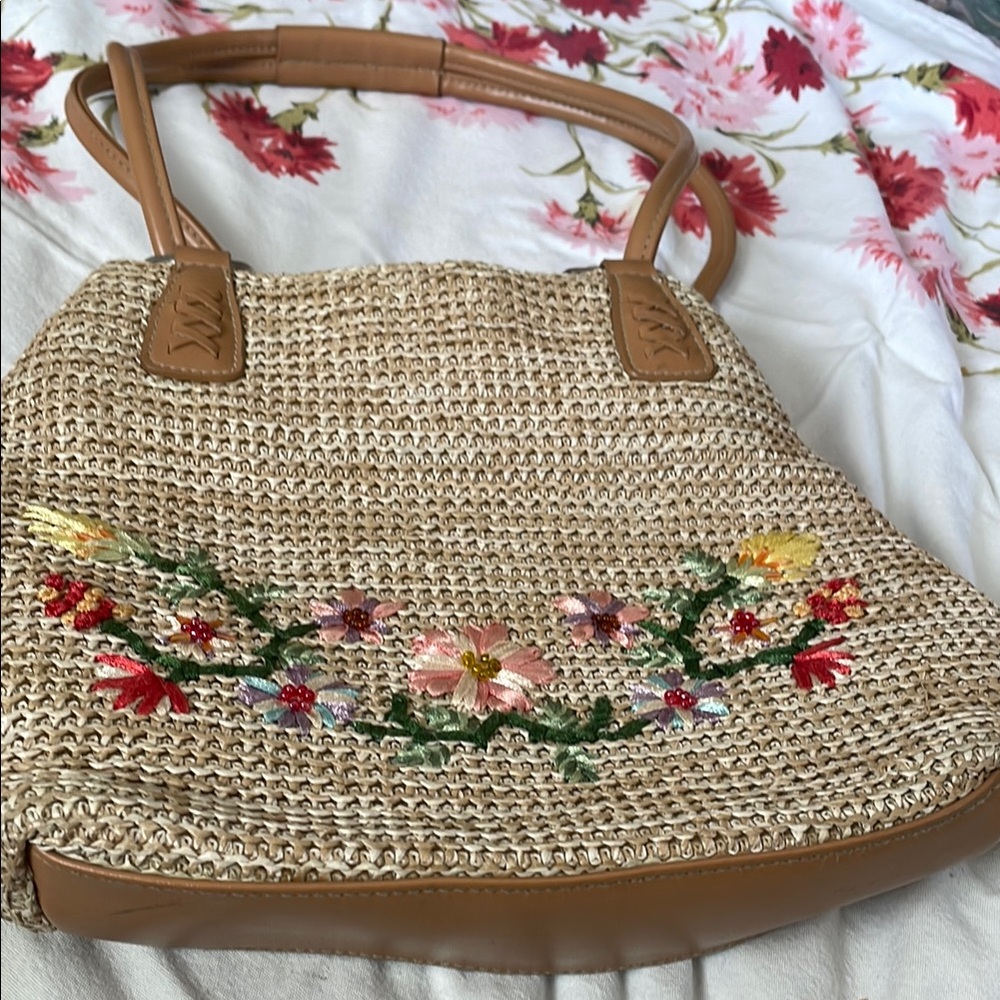 Vintagege Straw Handbag With Colorful Floral Ribbon Embroidered Bohemian Style